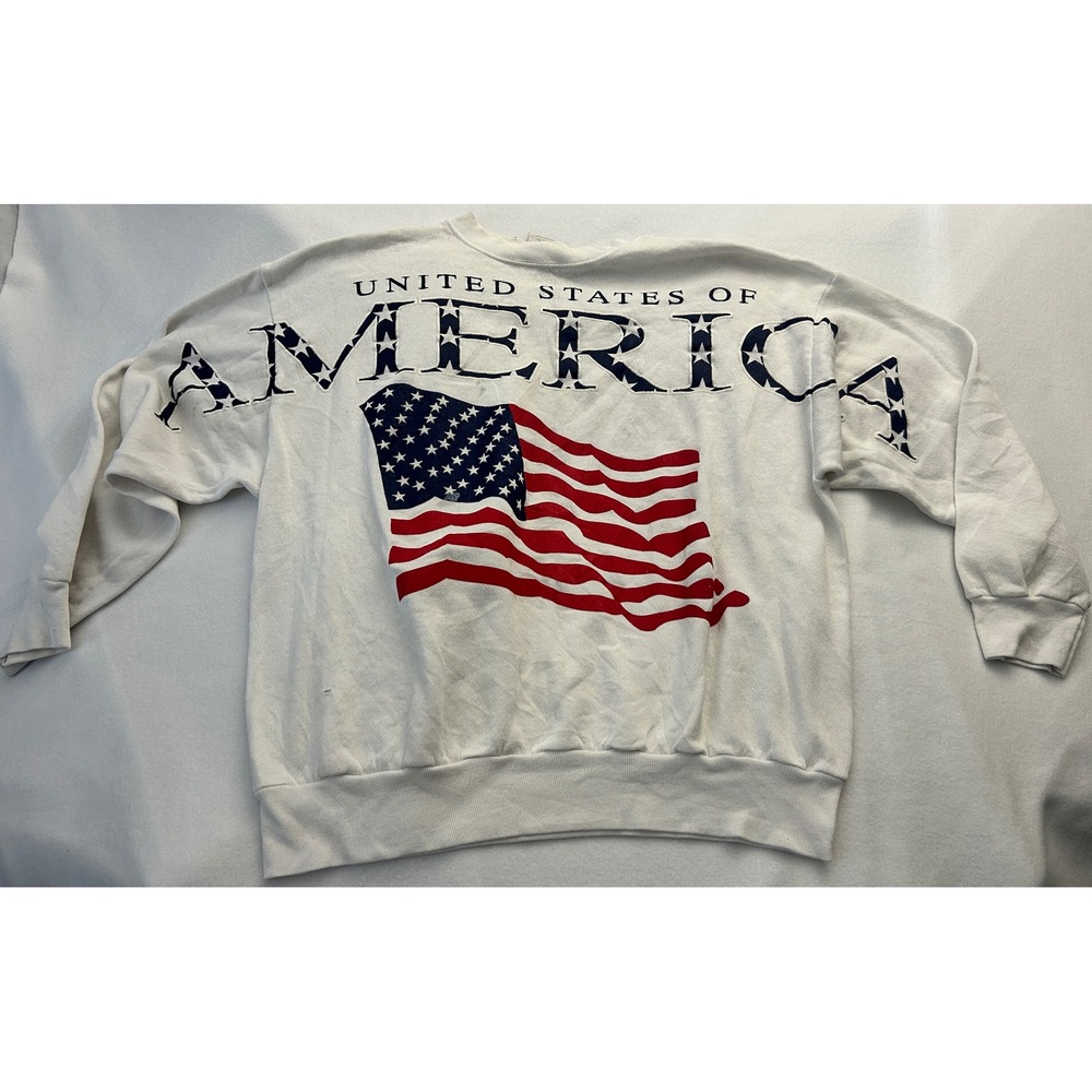 Vintage ROSS Sportswear USA Flag Sweatshirt Mens L/XL 90s Pullover Made USA